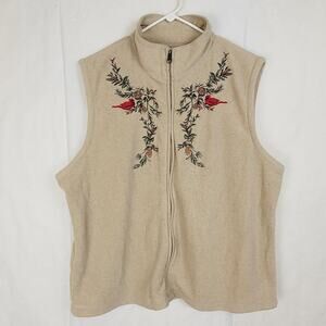 Baxter & Wells cardinal embroidered full zip fleece vest Size XL Cottagecore